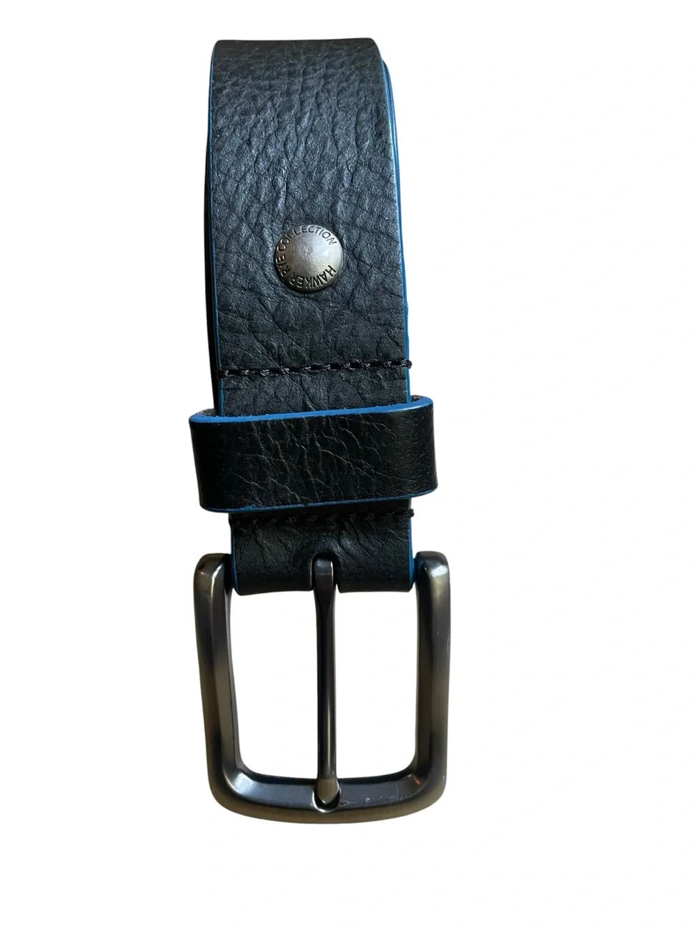 Hawker Rye Men's Black Pebbled Leather Dress Belt Sz 38 Silver Buckle Wide  Exce